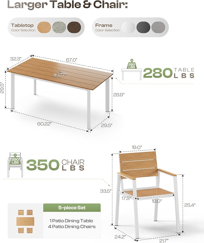 Outdoor Patio Dining Chairs Set of 2, 350LBS Capacity Aluminum Patio Dining - Image 7