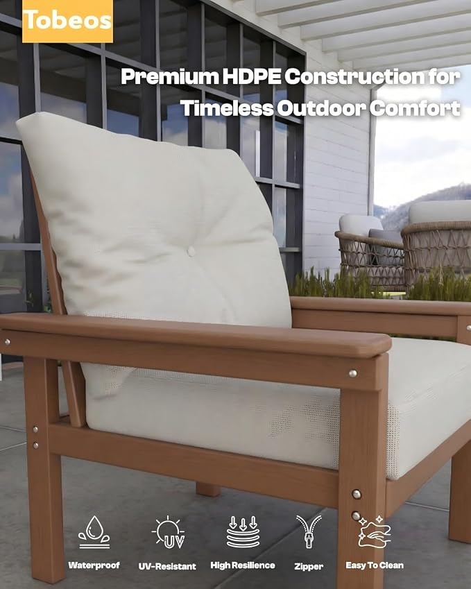 HDPE 4 Piece Patio Furniture Set, All-Weather Outdoor Couch - Image 6