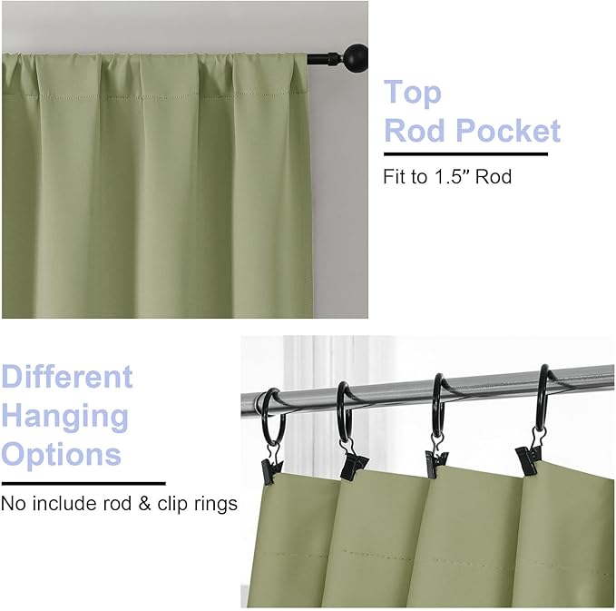 Simplebrand Ava Sage Green Blackout Curtains for Bedroom 84 Inch Length 2 Panels Set, Solid Thermal Insulated Privacy Living Room Window Treatment Curtains Blackout Drapes, W50 x L84 Inch, Sage Green