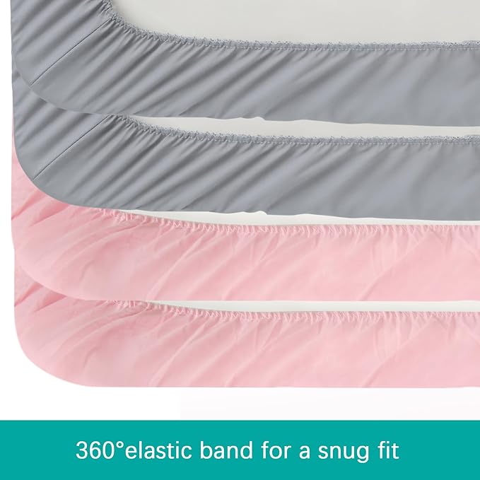 4-Pack Fitted Crib Sheets for Boys and Girls - Breathable, Soft Microfiber Baby Sheets in Grey and Pink