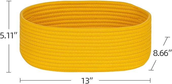 Shelf Storage Baskets for Organizing|Decorative Basket for Closet Storage|Toy Baskets&Bins|Small Woven Rope Baskets-13x8.66x5.11’’,Durable&Stylish,Oval 3 Packs Yellow