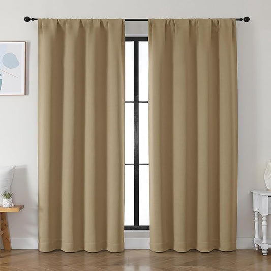 Simplebrand Ava Taupe Blackout Curtains for Bedroom 84 Inch Length 2 Panels Set, Solid Thermal Insulated Privacy Living Room Window Treatment Curtains Blackout Drapes, W50 x L84 Inch, Taupe