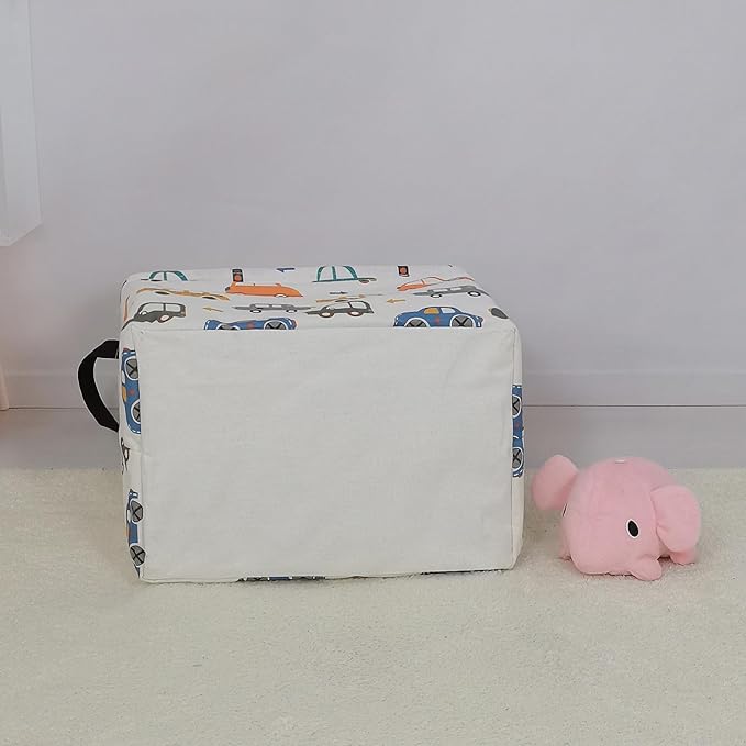 LANGYASHAN Rectangular Storage Bin Collapse Canvas Fabric Cartoon Storage Basket with Handles for Organizing Home Kitchen Boys and Girls Toys Office Closet Shelf Baskets(Rec Color Cars)