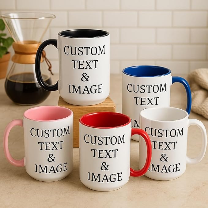 Customized 15oz Ceramic Coffee Mugs with Personalized Text and Photo Image Upload Novelty Gift, Personalize With Different Design And Images, Custom Gift (White)