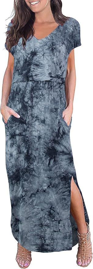 Smallshow Women's Maternity Nursing Dresses Split Long Dress for Breastfeeding