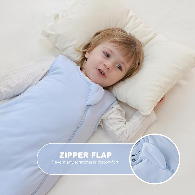 Mosebears Unisex Baby Sleep Sack 1.0 TOG, Supersoft Rayon Made from Bamboo Wearable Blanket with 2-Way Zipper (Fog Blue,18-36 Months)