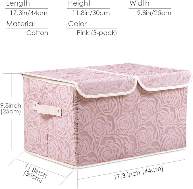 PRANDOM Large Stackable Storage Bins with Lids Fabric Decorative Storage Box Cubes Organizer Containers Baskets with Cover Handles Divider for Bedroom Closet Living Room 17.3x11.8x9.8 Inch 3 Pack