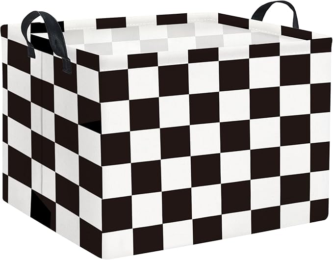 HIYAGON Rectangular Car Basket for Boys Checkered Basket Kids Baby Storage Bin Toy Organizer Box Car Room Decor(Racing Flag)