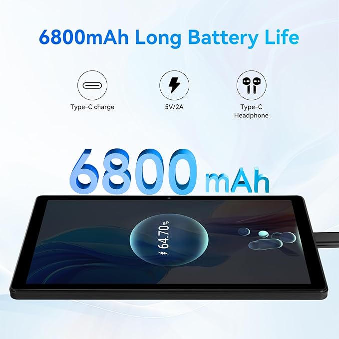 Tablet, Android Tablet 10.95",16GB RAM 128GB ROM 1TB Expansion, Octa-Core, Android 14, 1280x800 FHD, Dual Camera, WiFi6, BT5.3, 6800mAh Battery