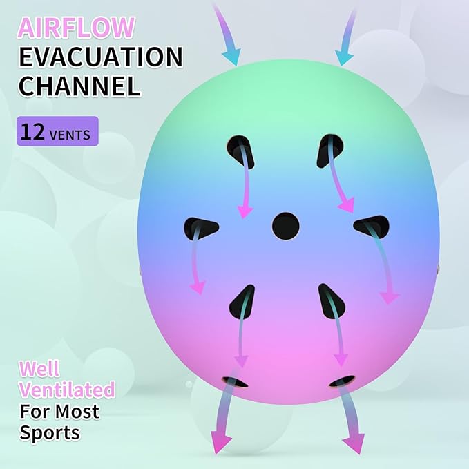 Adjustable Kids Bike Helmet with Knee & Elbow Pads Set, Color Gradient Design for Boys and Girls Aged 3-14+, for Skateboarding, Scooter, Roller & Inline Skating, Longboard