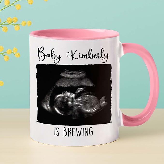 Personalized Promoted To Mommy EST. 2026 Accent Coffee Mug, Pregnancy Announcement White Ceramic Cup Gift For New Mom, Custom Name & Picture Ultrasound Baby Coffee Cup 11 15 Oz, Future Mommy Teacup