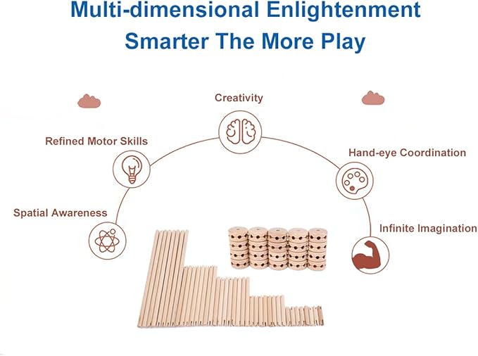 Wooden Building Blocks for Kids, STEM Preschool Learning Toys for Children, Educational Creative Construction Gift for Boys and Girls, 60 Pcs