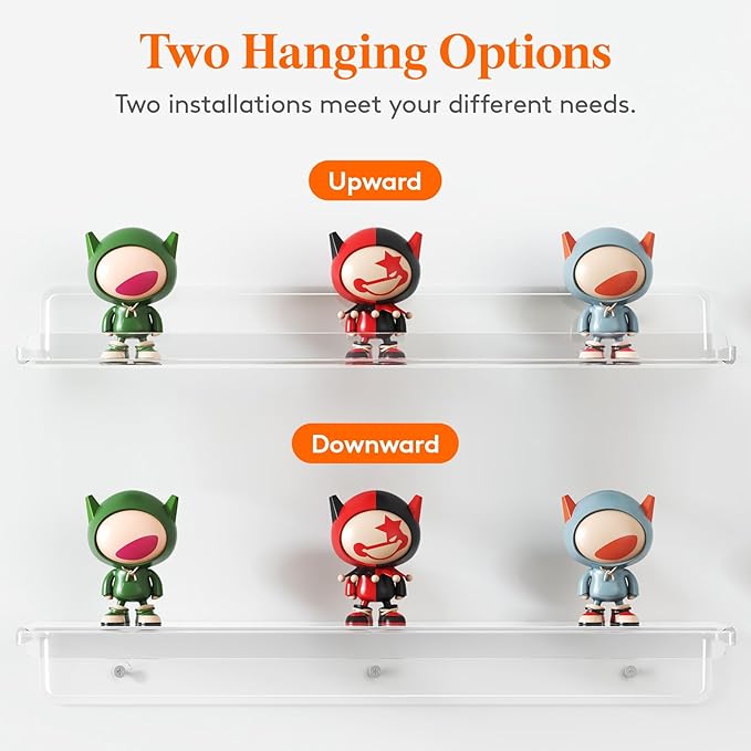 Lifewit Floating Shelves for Wall, 2 Pack 15" Clear Acrylic Shelf Room Decor for Book/Figures/Photo/Makeup in Bathroom, Book Shelf, Living Room, Bedroom, Kitchen Storage and Organization