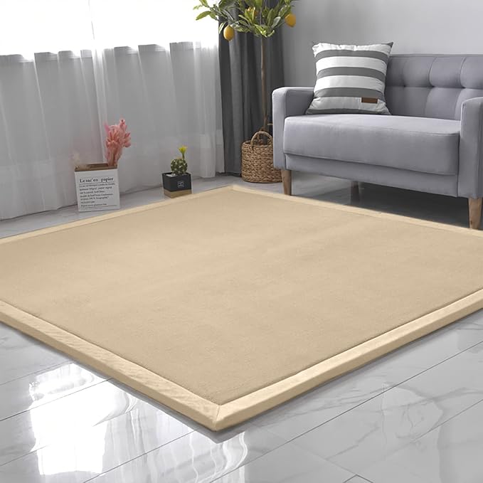 Loartee Coral Velvet Crawling Rug (6'8"x7'9", Brown) for Toddler Children Play Area Rug Yoga Mat Exercise Pad