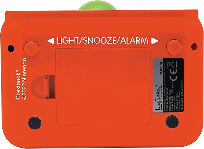LEXiBOOK, Super Mario, Yoshi Nightlight Alarm Clock, Sounds and Melodies, LCD Backlit Screen, Luminous, Snooze, Red/Green, RL800NI1