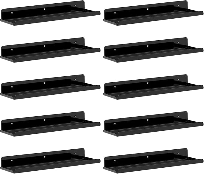Lifewit Floating Shelves for Wall, 10 Pack Black Acrylic Shelf 15" Room Decor for Bookcase/Vinyl Record Display/Photo/Picture in Bedroom, Living Room, Bathroom, Kitchen Storage and Organization