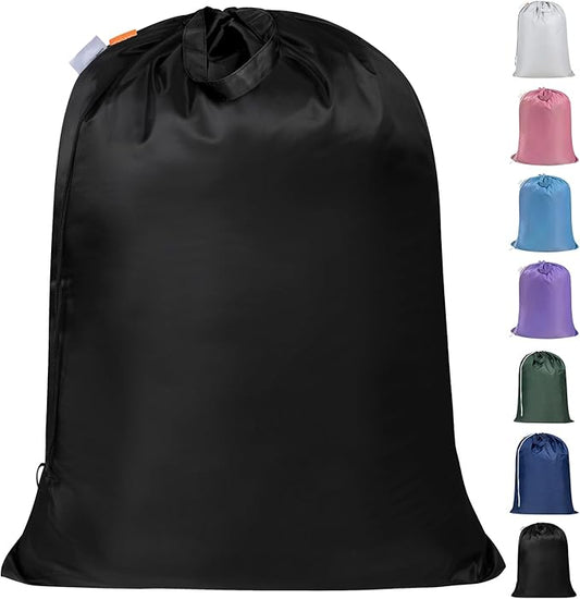 Polecasa Heavy Duty Large Laundry Bag with 130gsm Tear Resistant Fabric, ID Tag and Handles, Easy to Carry Dirty Clothes Drawstring Bag, Perfect for College Dorm, Travel, 28”x36”, Black