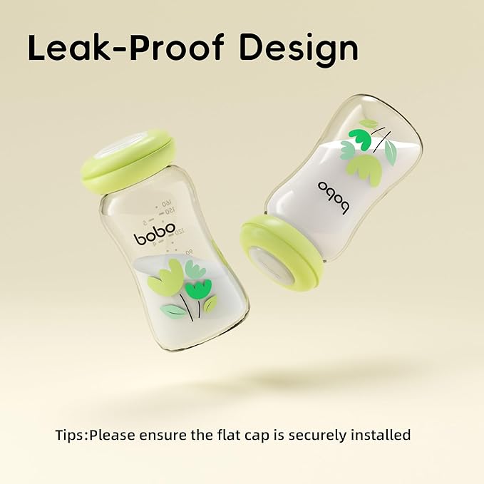 YOHKOH Breast Milk Storage Bottles - Wide Neck Glass Breastmilk Storage Bottles with Lids, BPA-Free (Green, 5.4oz (Pack of 6))