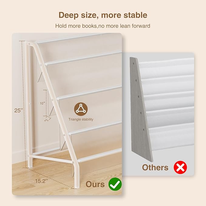 High-Transparent 4 Tier Kids Bookshelf, Sturdy Metal Large Size Book Rack Storage for Kids - Toddler Book Shelf Display for Nurasery, Kids Room, Deep Size Bookshelf Hold More Books