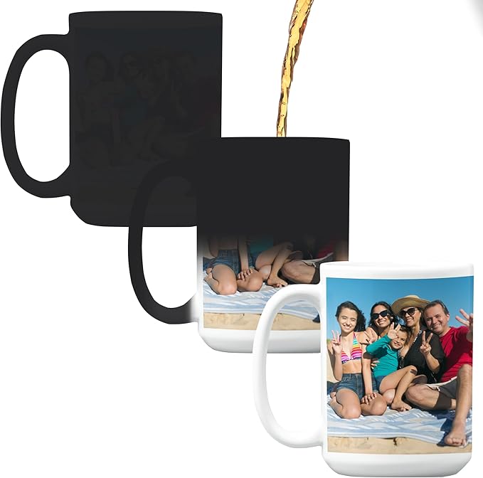 Personalized Coffee Mug – Custom Photo, Text, or Logo Ceramic Magic Mug Tea | Taza Personalizada with Heat Sensitive Color Changing Cup | Customized Gift Idea for Men & Women - Black |15oz