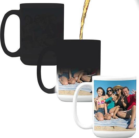 Personalized Coffee Mug – Custom Photo, Text, or Logo Ceramic Magic Mug Tea | Taza Personalizada with Heat Sensitive Color Changing Cup | Customized Gift Idea for Men & Women - Black |15oz