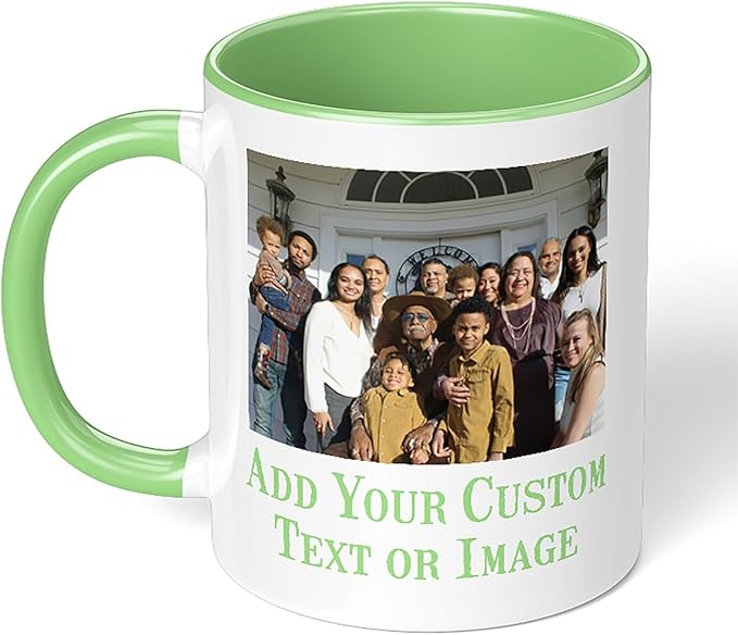 Personalized Mothers Day Coffee Mug, Custom Mum Photo Text 11 Oz Ceramic Mug, Customized Mom Picture Name Tea Cup, Unique Gift Idea,Taza Cafe Personalizadas Fotos, Custom Gifts Women Men, Light Green