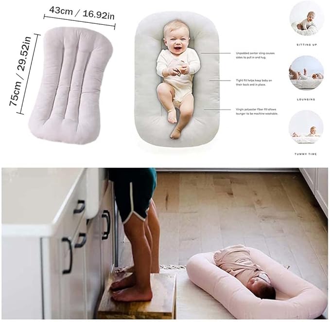 Baby Lounger Pillow, Infant Lounger for 0-24 Months, Soft Cotton and Portable Baby Lounger for Home (Pink)