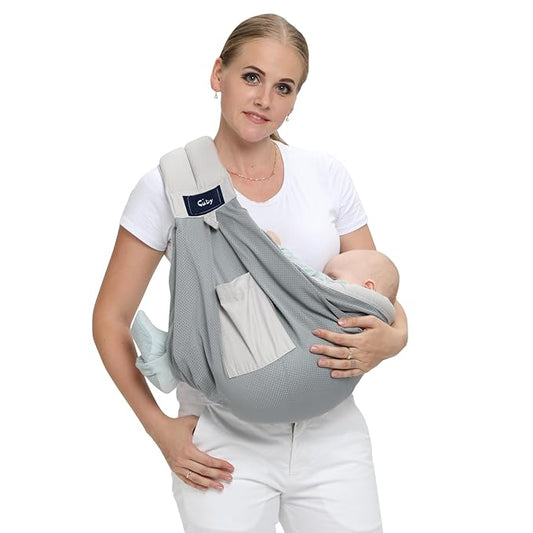 CUBY Mesh Baby Sling Carrier, Breathable Lightweight Baby Wraps Sling with Adjustable Strap- Easy to Wearing Soft Front Facing Baby Slings for Newborn Infant Toddler Carry Up to 40lbs(Gray Mesh)