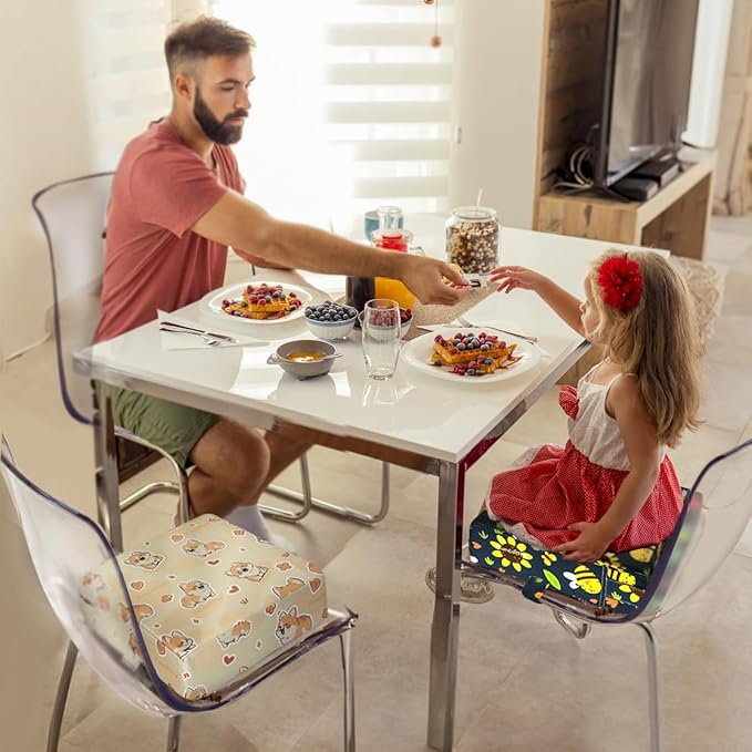 Toddler Booster Seat for Dining Table, Portable Booster Seat for Kitchen Chair, 4 Inch High-Density Foam Cushion with Adjustable Safety Straps and Non-Slip Bottom, Perfect for Kids Travel and Daily