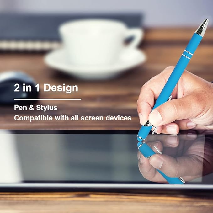 Ballpoint Pen with Stylus Tip, Soft Touch Click Metal Pen, 1.0mm Medium Point, Black Ink, 12 Count(4 Colors)