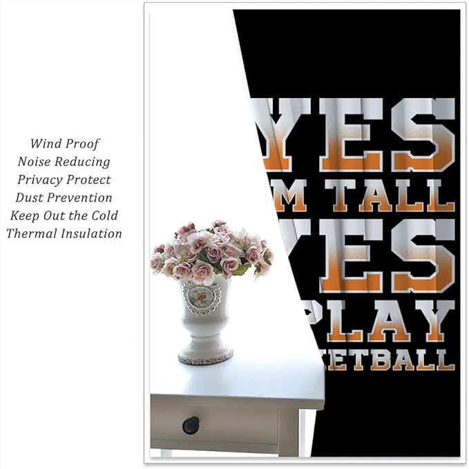 Basketball Blackout Curtains for Boy Girl Room Darkening Decor,Sport Theme Motto Dark Background Bedroom Living Room Home Rod Pocket Thermal Insulated Window Curtain/Drapes Panel,72x63 Inch…