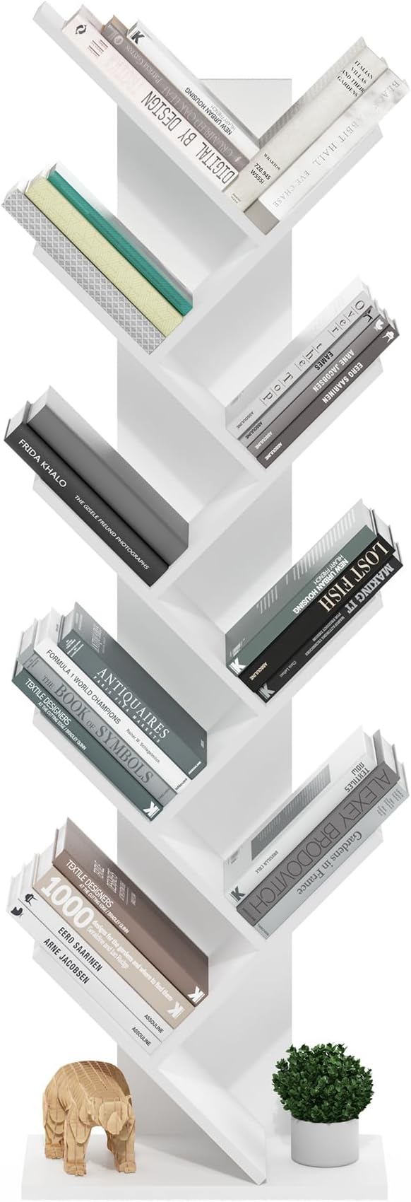 Furinno Tree Bookshelf 9-Tier Floor Standing Tree Bookcase, White