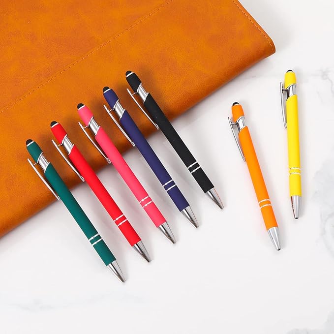 Ballpoint Pen with Stylus Tip, Soft Touch Click Metal Pen, 1.0mm Medium Point, Black Ink, 12 Count(Red)