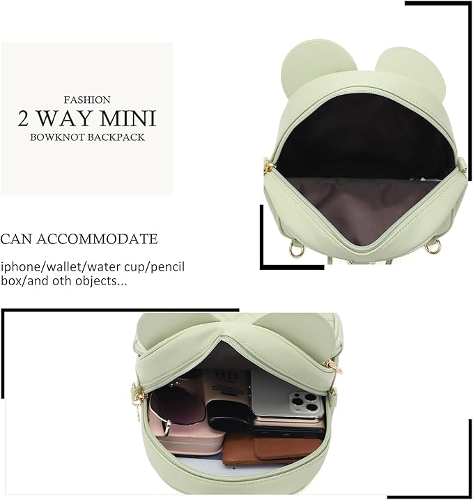 KL928 Girls Bowknot Polka Dot Cute Mini Backpack Small Daypacks Convertible Shoulder Bag Purse for Women