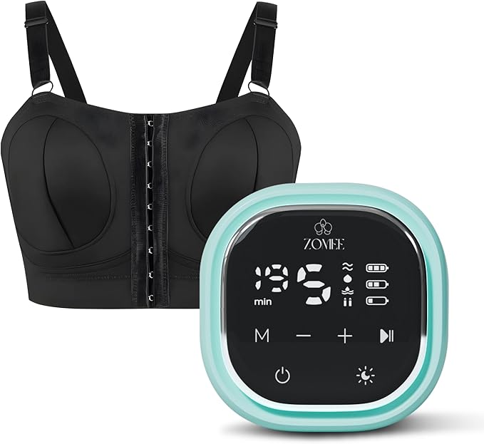 Zomee Z2 Double Electric Breast Pump - Shabbat Mode Edition - Portable, Hands Free Pumping Hospital Grade Wearable Breast Pump Including; Black Bamboo Pumping Bra (Large)