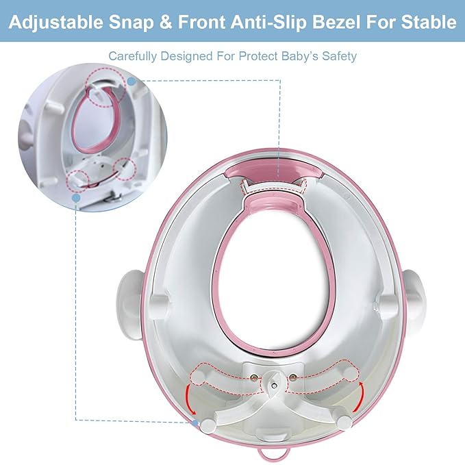 ANGELBLISS Baby Potty Training Toilet Seat with Soft Cushion Handles, Haute Collection, Double Anti-Slip Design and Splash Guard for Boys and Girls (Pink)