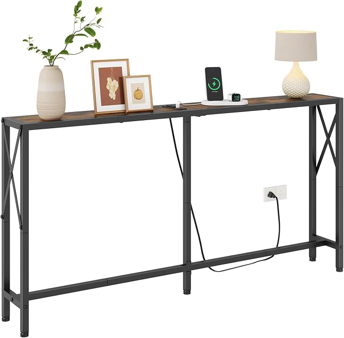 Gewudraw Console Table with Oulets and USB Ports, 55.1" Sofa Table Behind Couch - Image 9