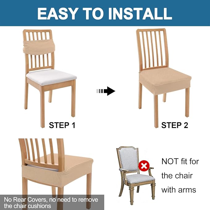 Smiry Waterproof Seat Covers for Dining Room Chairs Set of 6, Stretch Jacquard - Image 5
