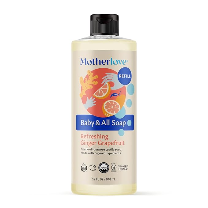 Motherlove Baby & All Soap (32 oz) Gentle Foaming All-Purpose Castile Soap Made with Organic Ingredients – Refreshing Ginger Grapefruit