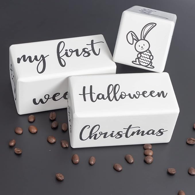 Baby Monthly Milestone Blocks for Boy or Girl, Milestones Age Photo Block Set for Baby Shower, Pregnancy Countdown, 7 Pcs