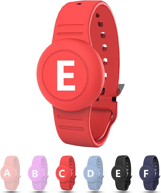 Waterproof Bracelet for AirTag Kids, Personalized Initial Letter Hidden Holder Compatible with Air Tag, Silicone Case for Airtag Adjustable Anti-Lost GPS Tracker for Toddler Child Elder, E