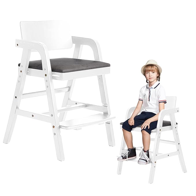 Solid Wood high Chairs for Toddlers,High Chair Grows with Kid for Dining, Study Chair for Children, White