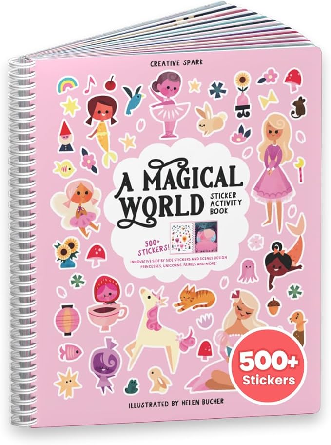 Princess Sticker Book Activity for Kids, A Magical World by Cupkin, Toddler Airplane Travel Essentials, 500+ Stickers for Kids 12 Scenes + Coloring Book Pages, Princess Gift, Crafts Ages 2-8