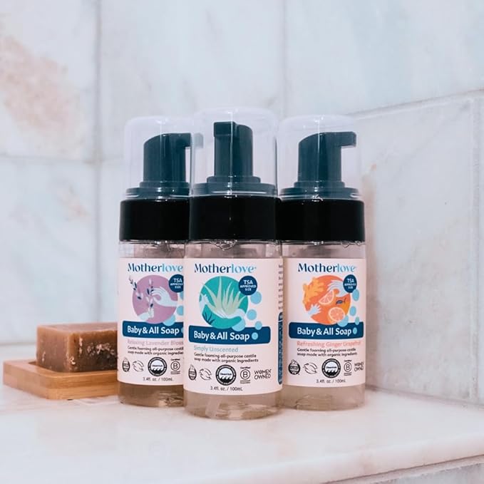 Motherlove Baby & All Soap (Variety Pack, 3.4oz) Travel Size Gentle Foaming All-Purpose Castile Soap Made with Organic Ingredients