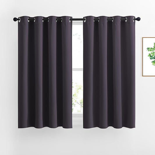 NICETOWN Blackout Curtain Panels 45 inches - Triple Weave Microfiber Home Thermal Insulated Solid Ring Top Blackout Curtains/Drapes for Bedroom(Set of 2, 52 x 45 Inch, Greyish Purple)