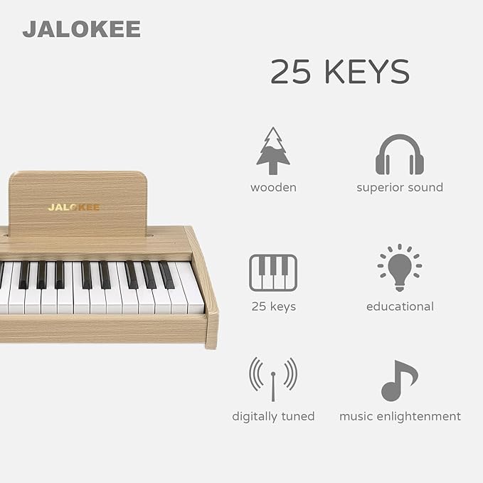 Kids Piano Keyboard, Digital Piano for Kids, Music Educational Instrument Toy, Wood Toy for 3+ Girls and Boys (Oak, 25 Keys)
