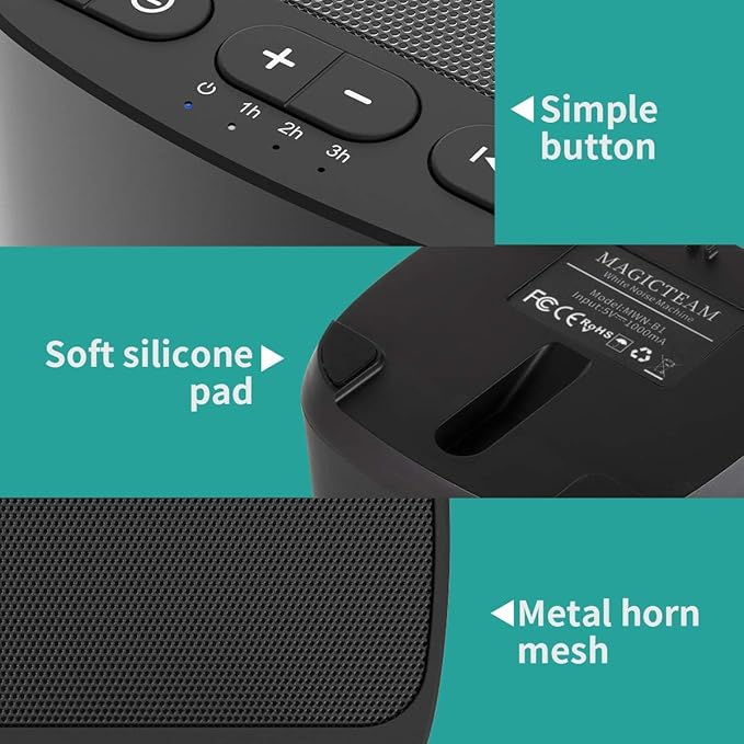 Magicteam Sleep Sound White Noise Machine with 40 Natural Soothing Sounds and Memory Function 32 Levels of Volume Powered by AC or USB and Sleep Timer Sound Therapy for Baby Kids Adults (B-Black)