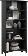 Bush Home Salinas 5 Shelf Bookcase in Vintage Black, Tall Bookshelf, Large Book by BushHome