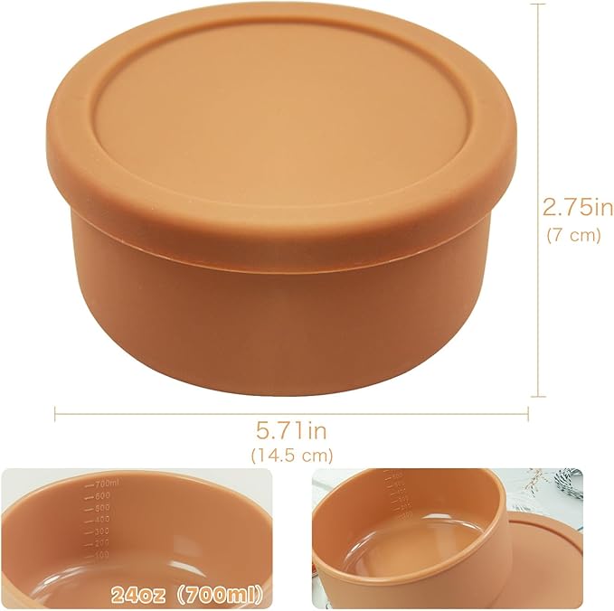 XU&PEIQI 24oz Silicone Lunch Box, Round Small Salad Bowl with Lid, Airtight Food Container for Meal Prep, Leftovers, Soup & Stew Storage. Microwave, Fridge, Dishwasher Safe. BPA-Free.(Grass green)