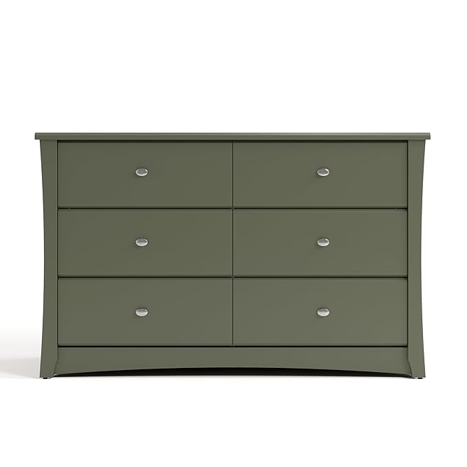 Storkcraft Crescent 6 Drawer Double Dresser (Olive) – GREENGUARD Gold Certified, Nursery Dresser for Kids Bedroom